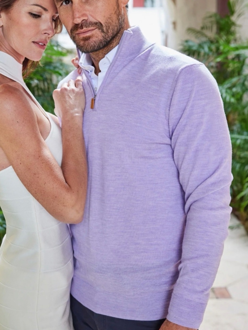 Collars & Co Men’s Cashmere Touch Australian Merino Quarter Zip size L lavender